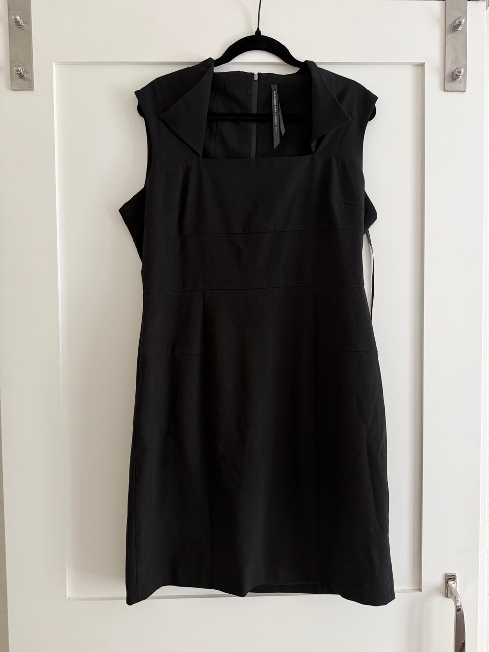 Women's Black Midi Sheath Dress with Square Neck